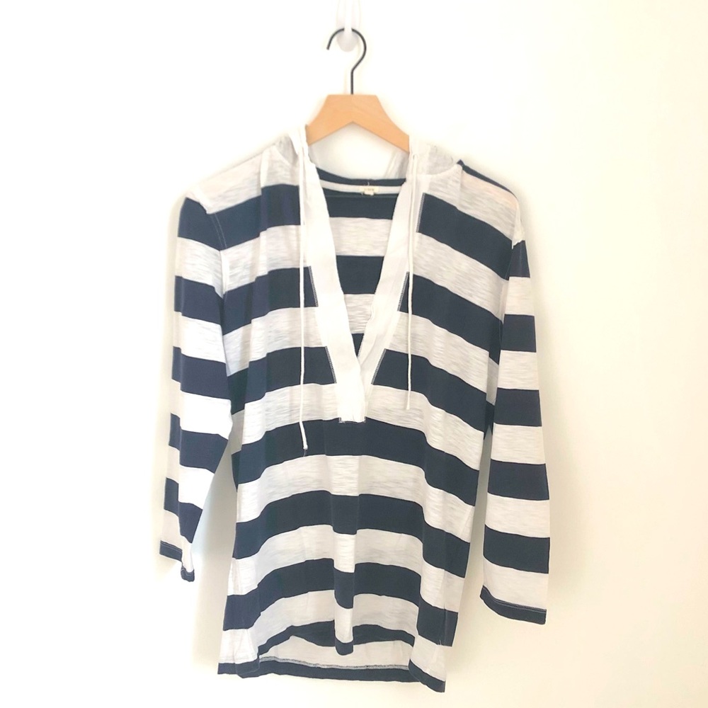 Navy & White Striped J. Crew Beachy Hooded Top